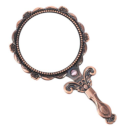 Lurrose Vintage Mirror Folding Hand Held Mirror Portable Makeup Mirror Rose Embossed Flower Decorative Mirrors Mini Tabletop Mirror For Women Girls Travel Face Makeup #TOP6