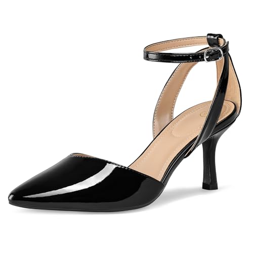 mysoft Women's Pumps Shoes Pointed Toe Kitten Low Heels Stiletto Ankle Strap Closed Toe Wedding Party Dress Sandals