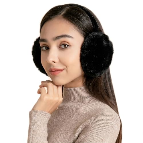 ZLYC Cache-oreilles réglable en fausse fourrure pour femmes/filles, pour l’hiver, Noir (Furry), taille unique