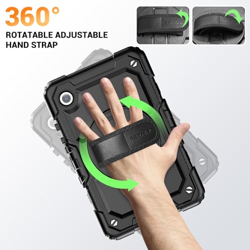 SEYMAC Case for Samsung Galaxy Tab A9 8.7 inch 2023, Shockproof Protective Galaxy A9 Tablet Case With Screen Protector/Hand Strap/Rotating Stand/Shoulder Strap, SM-X110/SM-X115/SM-X117 Case, Black - Image 3