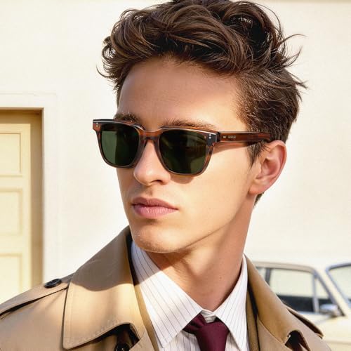 Image of AVAWAY Polarized Sunglasses for Men UV Protection, Square Acetate Frame Outdoor Driving Sun Glasses