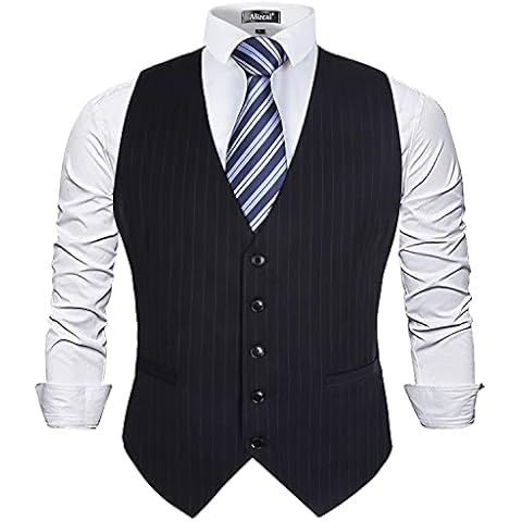 Alizeal Men's Bluish Black Pinstripe Waistcoat Cover