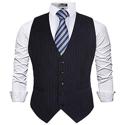 Image of Alizeal Mens Pinstripe Business Vest Formal Fit