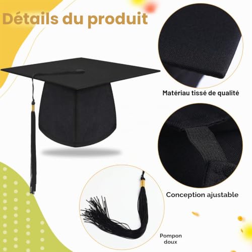 LOMIMOS Chapeau de Diplome Chapeau d'étudiant Réglable Unisexe Toque Diplome d'étudiant Bachelor Docteur Baccalauréat pour Remise de Diplôme Université Lycée Cérémonie de Remise – vue 3