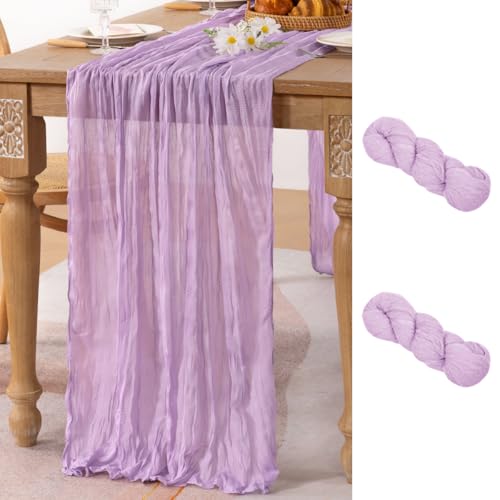 Image of MLMC 2 Pack Lilac Purple Cheesecloth Table Runner 10ft Rustic Gauze Lavender Cheese Cloth Table Runner Summer Centerpiece 35x120 Inches for Romantic Wedding Bridal Baby Shower Birthday Decor