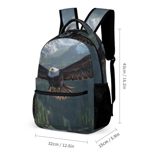 Eagle Flying over Mountains Backpack Shoulder Bags Lunch Bag Pencil Case Box 3 Set Daypack Cute2