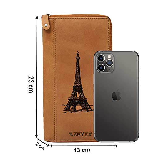 Image of ABYS Genuine Leather Unisex Passport Holder||Travel Wallet||Card Case with Metallic Zip Closure (Tan)