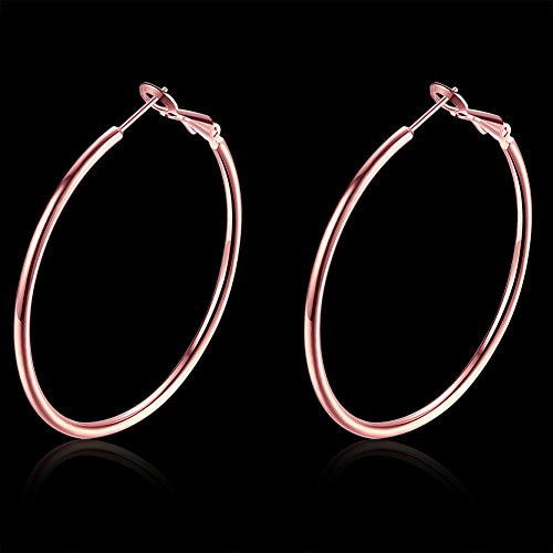 Hoop Earrings, 18K Rose Gold Plated Rounded Hoops Earrings For Women #TOP2