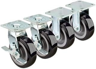 FSE 373-KR-28-180S Extra Heavy Duty Large Plate Casters, 6" Grease Resistant Wheels, 4-1/2" x 4-1/8" Universal Plate, 750 lb Capacity Each, 2 Rigid No Brake, 2 Swivel Side Brake, Set of 4