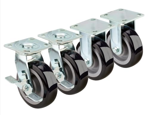 FSE 373-KR-28-180S Extra Heavy Duty Large Plate Casters, 6" Grease Resistant Wheels, 4-1/2" x 4-1/8" Universal Plate, 750 lb Capacity Each, 2 Rigid No Brake, 2 Swivel Side Brake, Set of 4 by FSE - Used condition - US$153.99