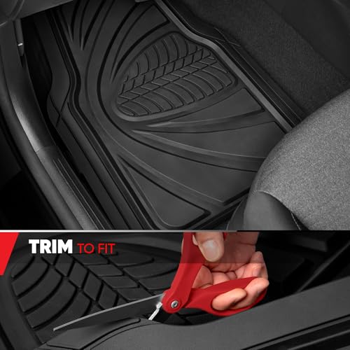 Image of Motor Trend FlexTough Guard All-Weather Floor Mats for Cars - Black Waterproof Rubber Floor Mats, Universal Trim-to-Fit Automotive Accessories for Cars, Trucks & SUV
