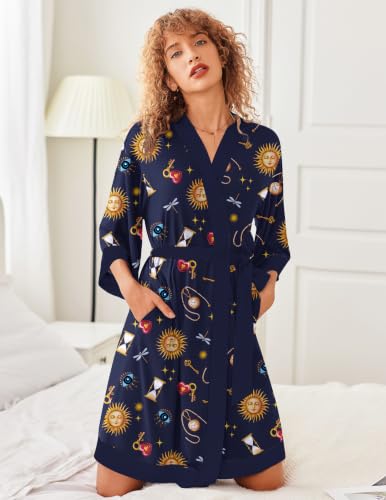 Image of Ekouaer Robes for Women Bathrobe Lightweight Robe 3 /4 Sleeve Knit Sleepwear