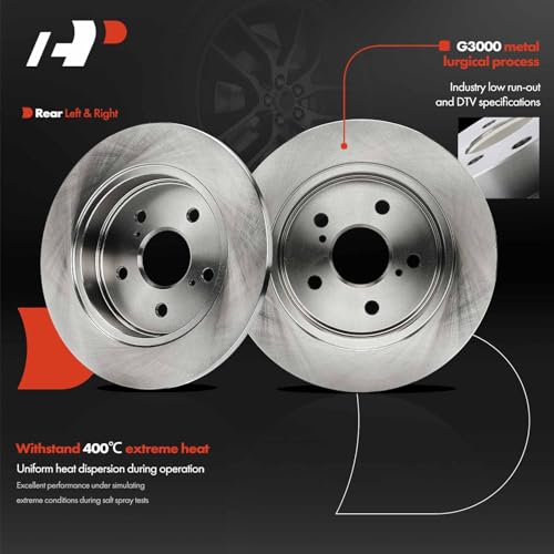 A-Premium 11.06 inch (280.9mm) Rear Solid Disc Brake Rotors + Ceramic Pads Kit Compatible with Toyota Models - Camry 2018 2019 2020 2021, Only fit with Electric Parking Brake, 6-PC Set by A-premium - Image 5