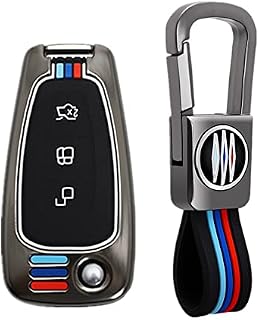 Happyit Zinc Alloy + Silicone Car Key Cover Cases for Ford Fiesta Focus Mondeo Kuga Escape Falcon Galaxy Fusion Mustang Explorer Edge Escort Mk3 Mk4 Ranger 3 Buttons (A, Matt Color)