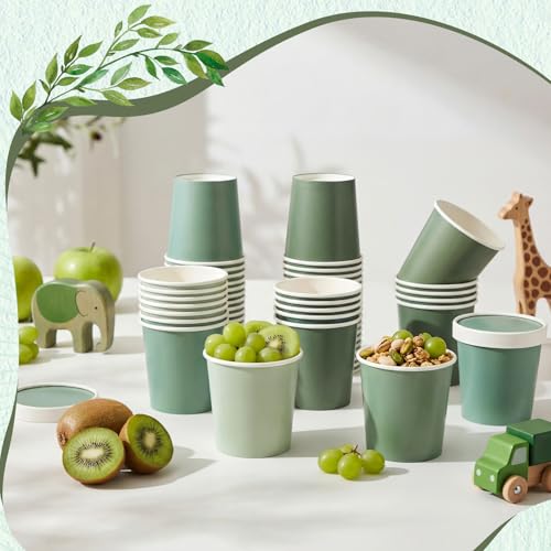 Roshtia 60 Pack Paper Ice Cream Cups, 16 oz Sage Green Disposable Gradient Solid Green Disposable Dessert Bowl Snack Cup with Lids for Hot and Cold Birthday Baby Shower Wedding Party Supplies by Roshtia - Used condition - Image 7