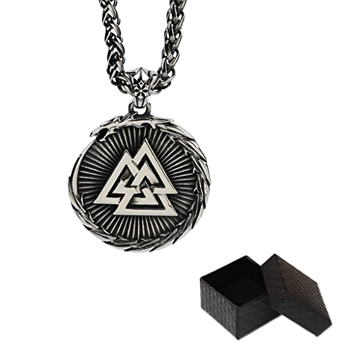 Collier Viking Nordique Odin Vegvisir en acier avec pendentif Jörmungandr pour homme