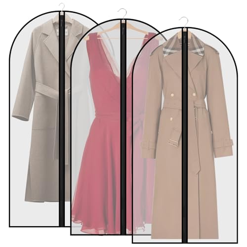 3 Pcs Dress Bags Coverss, 60 x 140cm Long Dress Covers Garment Bags for Hanging Clothes Protector Bag, Waterproof Dustproof Clothes Covers with Zip, for Wedding Dresses Suits Coats Jackets Garments