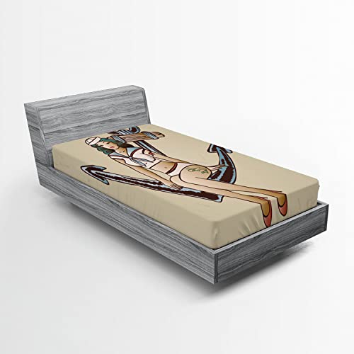 Ambesonne Anchor 2 Pack Fitted Sheet, Sailor American Traditional, Bed Cover All-Round Elastic Deep Pockets 2 Pieces, Package Contains 2 Twin Size Fitted Sheets, Pale Sepia