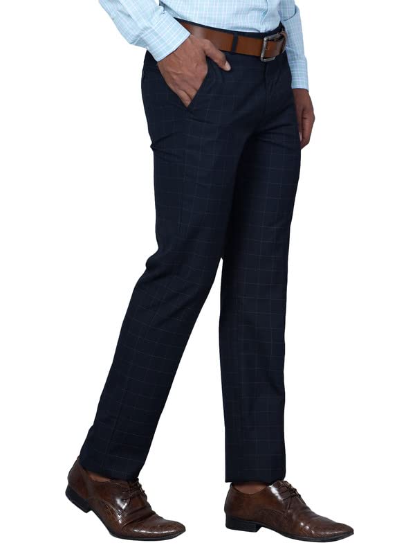Image of Cantabil Men Checkered Non Pleated Regular Fit Mid Rise Formal Trousers for Men | Formal Pants for Men | Formal Wear Regular Fit Trousers for Men (P MTRF00073)
