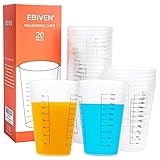 EBIVEN 20 Pcs Plastic Measuring Cups for Liquids Cooking Ounces Reusable 8 oz Paint Mixing Cup, Kitchen Drinking Measure Cup Set