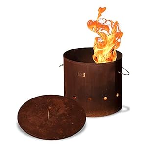 Industrielle Feuertonne – Cortenstahl Und Edelstahl – L / XL – Ideal Für Den Einsatz Im Garten, Balkon Und Auf Der Terrasse – Das Stabile Feuerfass Ist Robuster Und Größer Als Die Meisten Feuerstellen