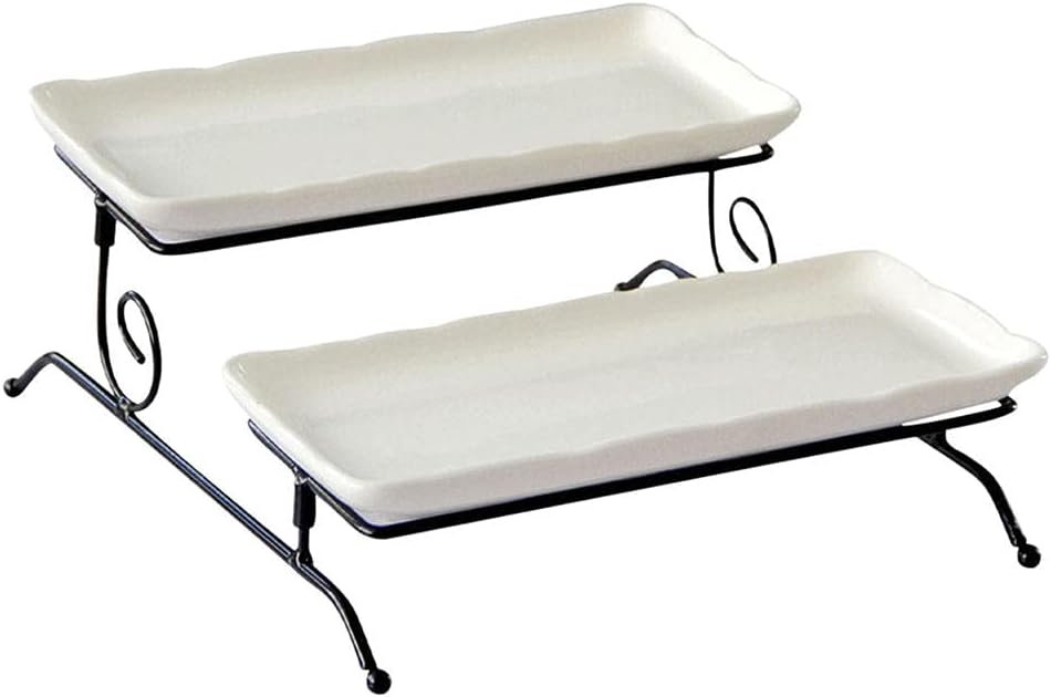 Dessert Display Stand 2 Tier Serving Stand Serving Platter Set with 2 Porcelain Serving Platters Buffet Serving Tray for Party Cake Food Wedding Cake Stand