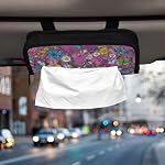 Car Visor Tissue Holder Mask Holder for Car, Car Tissue Box Sun Visor Napkin Holder Car Visor Accessories Adjustable Straps Reusable Durable Easy to Install Rose Flowers Butterfly Trees Purpl - Image 3