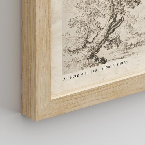 SIGNWIN Framed Poster Vintage Landscape Sketch Antique Tree Wilderness Nature Illustrations Fine Art Decorative Country/Farmhouse Vintage for Living Room, Bedroom, Office - 8"x10"x 4 Natural - 4