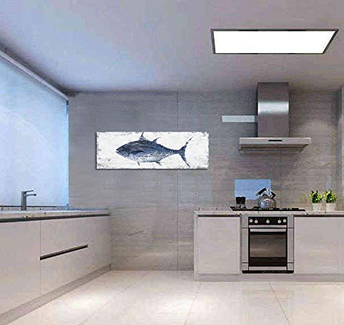 Yihui Arts Canvas Wall Art Hand Painted Abstract Tuna Fish Painting Modern Artwork Coastal Pictures in Blue and White Color for Bedroom Decoration - Image 3