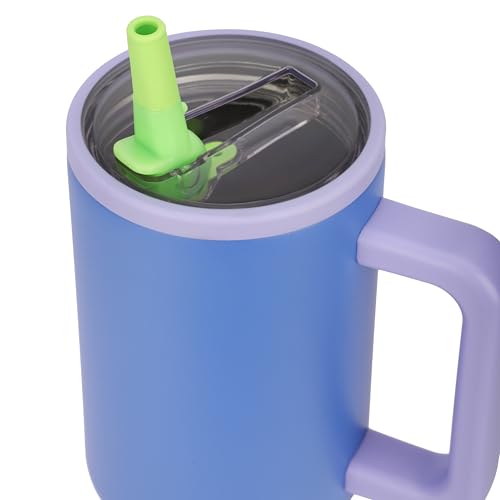 Image of House of Quirk 1200ML Tumbler with Handle & Simple Flip Straw - Car Cup Holder Friendly, Leak Resistant Stainless Steel Water Bottle with Rubber Base (Lime Rickey)