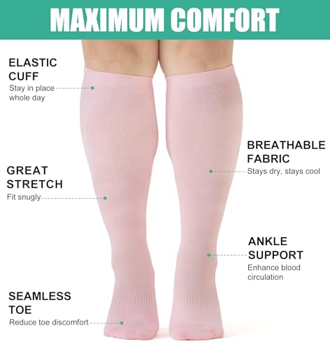 5 pairs Plus Size Compression Socks for Women Men 15-20 mmHg Wide Calf Knee High Support Circulation Socks4