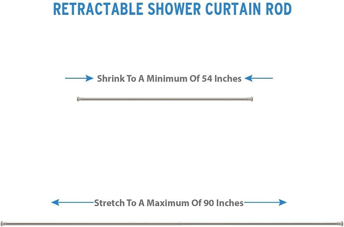 Amazer 54-90 Inches Nicke Rust-Resistance Shower Curtain Rod Bathroom Rod and 72 x 72 Inches EVA 8G Plastic Shower Curtain with Heavy Duty Clear Stones and 12 Grommet Holes