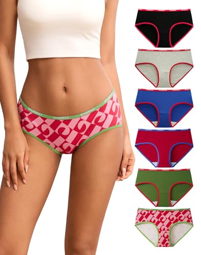 INNERSY Damen Unterhosen Baumwolle Schlüpfer Sport Hipster Panties Frauen Bunt Slips Mehrpack 6 (M, Sport Kontrastfarben)