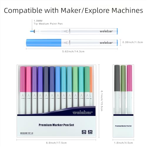 Image of 1.0 Tip Pen Set Compatible with Cricut Maker 3 /Maker 4 /Maker /Explore 3 /4 /5 /Air 2 /Air, Premium Marker Pen Set of 36 Pack Medium Point Pens for Writing, Drawing, DIY Crafts