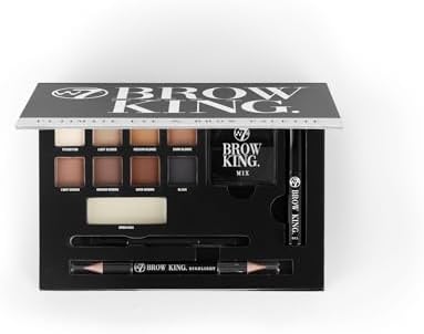 W7 | The Brow King Ultimate Eye and Brow Kit | Groom, Shape and Define | Essentials: Mixing Tray, Wax, Gel, Highlight And Application Brush | Eyeshadow and Eyebrow Colors: Browns, Blacks, Naturals