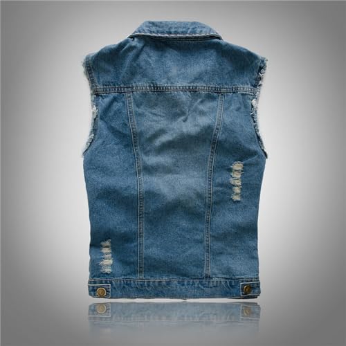SHINROAD Warm herenjack voor heren, effen kleur, revers, vest met zakken, gescheurd, mouwloos, hiphop, streetwear, vest, denim vest voor de lente - Image 3