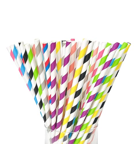 EnvoWise - [400 Pack] Biodegradable Paper Straws, Assorted Color Striped Drinking Straws | Extra-Durable, Food-Grade Eco-Friendly Straws for Cold Beverages, Weddings, Birthdays & Events | EnvoWise