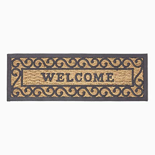 HOMESCAPES 'Welcome' Coir Door Mat 75 x 25 cm with Rubber Non-Slip Back Indoor and Outdoor Doormat