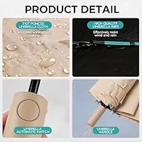 JITIFAZH Regenschirm 12 Rippen 3+2 Fiberglas, Automatik Auf-Zu, sturmfest & wasserdicht, 210T Teflon, UPF 50+ UV-Schutz, kompakter Taschenschirm für Damen Herren (Beige) – Ansicht 3