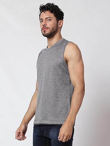 Image of Men's Lycra Blend Sleeveless Fitness Tanks Top for Quick Dry in Muscle Workout, Causal Running, Exercise Training, Swimming Vest