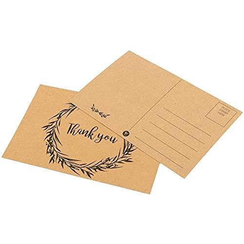 60-Pack Thank You Postcards - Kraft Paper - All Occasion Post Cards With Mailing Side- Flower Wreath Design - 4 X 6 Inches #TOP4