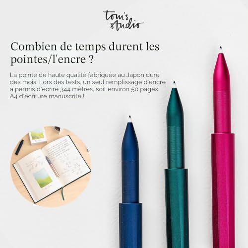 Tom's Studio The Wren – Stylo d'écriture rechargeable quotidien (minuit) | Pointe japonaise (0,3–0,5 mm) | Aluminium anodisé | Comprend un réservoir d'encre et 3 ml d'encre minuit | Cadeau compact – vue 6