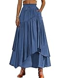 Scarlet Darkness Long Skirts for Women Renaissance Costume Pirate Maxi Skirt Plus Size with Pockets Denim Blue XL
