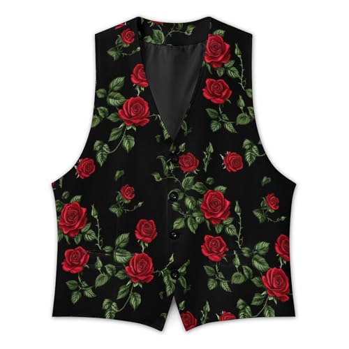 Rose Flower Suit Vests for Men Casual Formal Party Dress Button Waistcoat Vest4