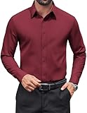 COOFANDY Dress Shirts for Men Long Sleeve Button Down Stain Shield Stretch Shirts Regular Fit Formal Business Shirt Red