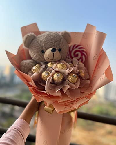 Image of Oasis 20 Sheets Korean Style Waterproof Premium Bouquet Wrapping Sheets (58 cm x 58 cm) | Red Random Heart Design Flower Wrapping Sheet | Elegant Packaging for Bouquets Gift Wrapping and More