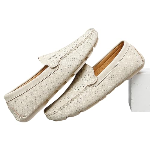 ANUFER Mens Summer Breathable Hollow Out Leather Moccasin Slippers4
