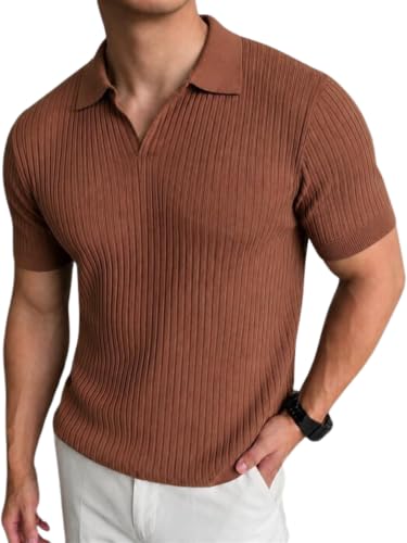 Image of Veirdo Men's Rib Knit Polo T-Shirt in Cotton Fabric, Classic Collar with Modern Fit, Stylish for Casual Wear, Available in Sizes S to 2XL
