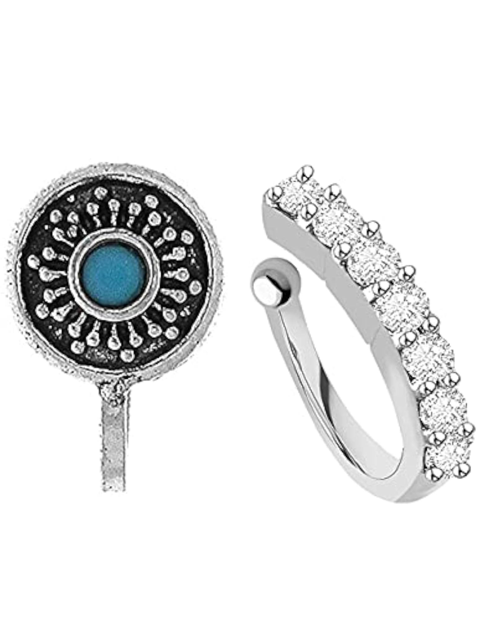 Sky Blue Oxidised Nose Pin, No Piercing Required