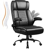Waleaf Sedia Ufficio Ergonomica in Pelle, Poltrona Ufficio Direzionale, Sedia da Ufficio con Schienale Alto Basculante, Braccioli Pieghevoli, Rotelle 360°, per Casa e Ufficio, Nero